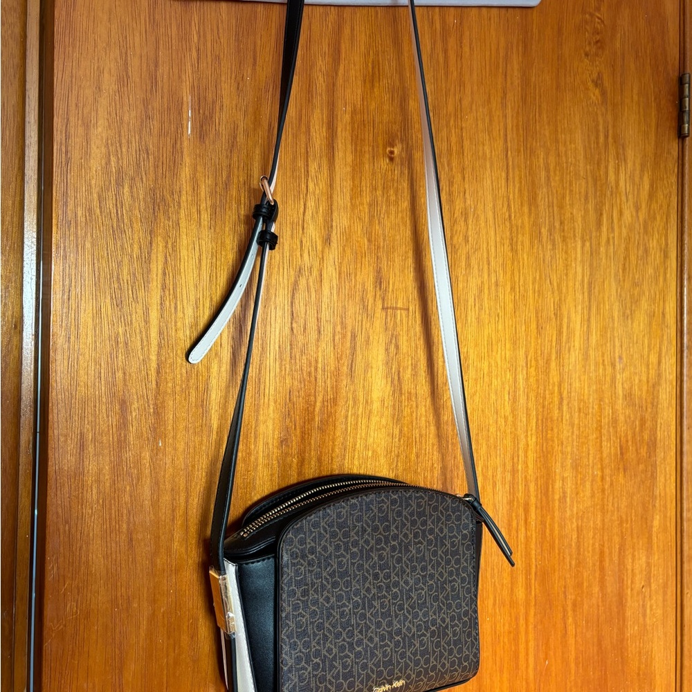 Calvin Klein Black and Brown Monogram Crossbody Bag